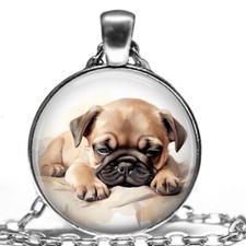 Sleepy Pug Puppy Dog Pug Mom Pug Lover Gift Pendant Necklace 24" Chain
