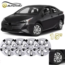 15" Black Silver Lacquer Hubcap Set Of 4 Wheel Covers For 2016-2022 Toyota Prius