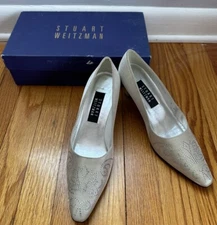 Stuart Weitzman Follies Oyster Sparkle Lame Dress Pumps Women's 8M Embellished