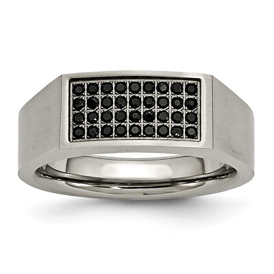 Chisel Titanium Brushed and Polished Black IP-plated CZ Signet Ring TB429