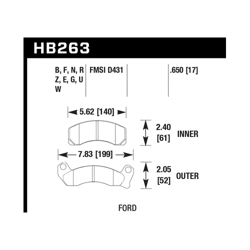 Pastillas de freno delanteras compuestas Hawk HB263F.650 Street HPS para Ford Mustang 87-93 Foto 4 de 4