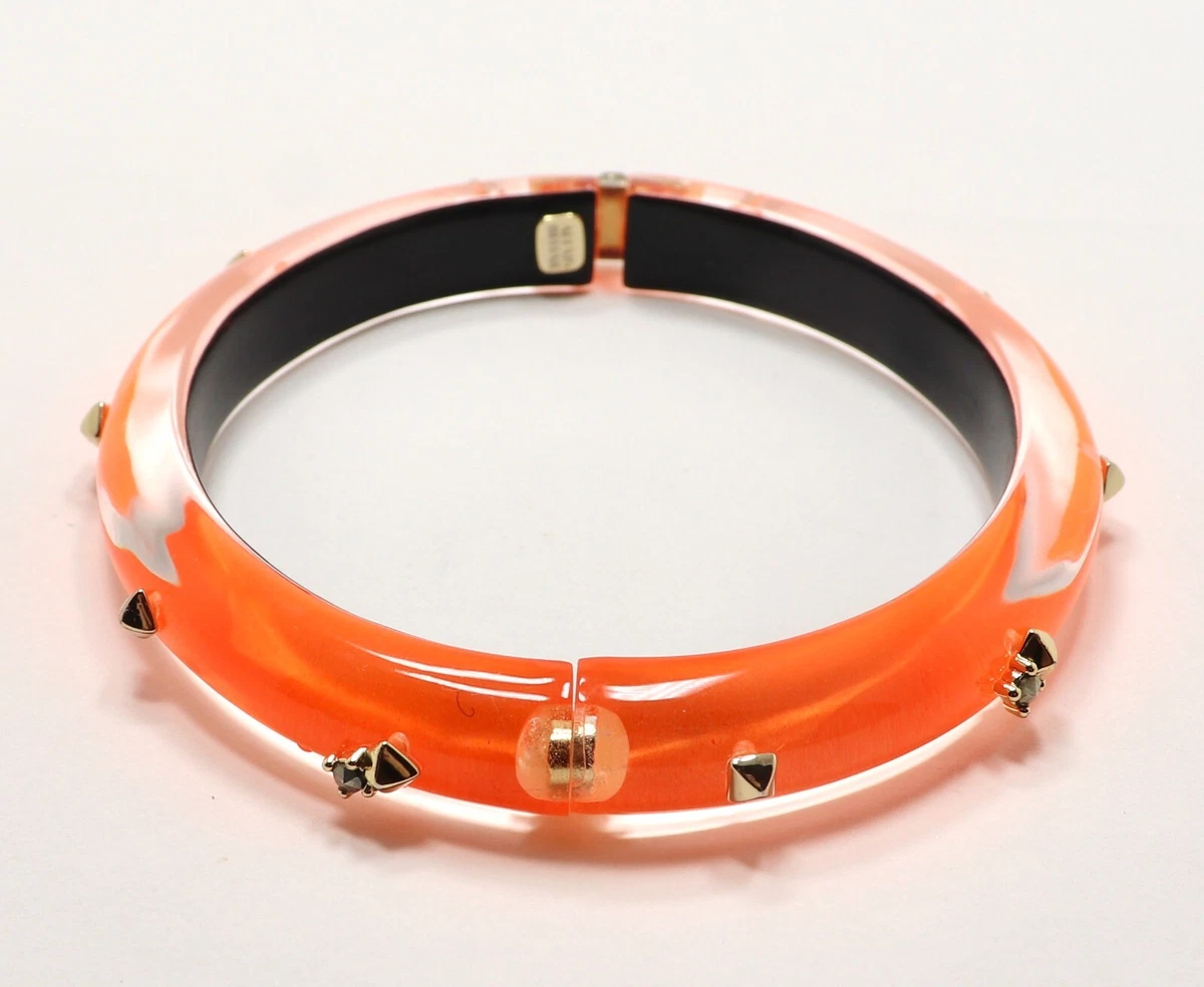ALEXIS BITTAR SMOOTH ORANGE LUCITE STUDDED HINGED BANGLE BRACELET