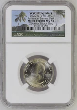 2020 W 25¢ American Samoa NGC Mint Error MS 67 Obverse Struck Through Privy Mark