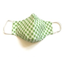 Handmade Adult Cloth Face Mask lot of 2 Green check nose wire chin piece lined