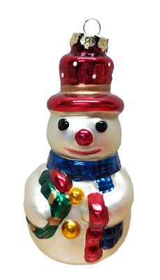 Der Grune Punkt Christmas Ornament Hand Blown Mercury 5'' Glass Snowman Vintage 