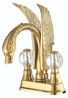 Gold 4" Center Hole Swan Sink Faucet mixer tap Brass Crystal handles Deck mount