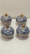 Vintage 4 Mini Thai Hand Painted BENJARONG Porcelain Jar w/ Lid & Gold Tone Trim