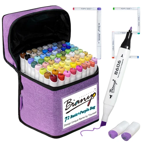 Bianyo 72 Classic Series Dual Tip Sketch Markers with 4 colors Carrying bag