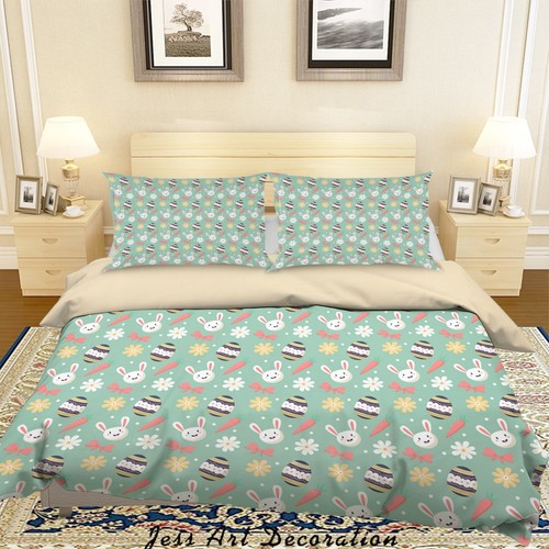 3D Floral Rabbit Easter Egg Kids Quilt Cover Set Duvet Cover Bedding Pillowcases - 第 1/6 張圖片