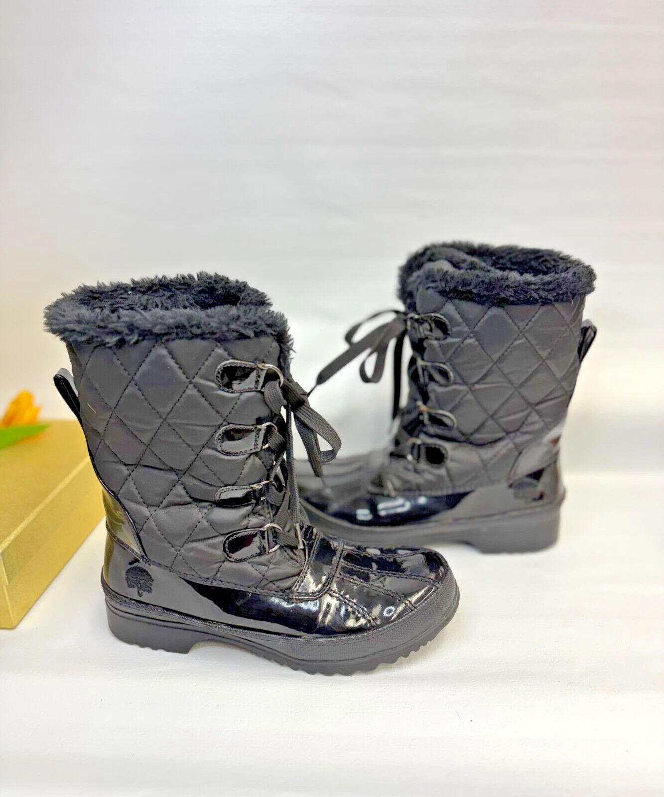 Women’s Waterproof Lace Up Black Winter Boots, Size 6M by Totes
