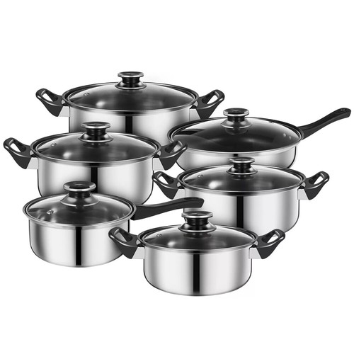 12/10pcs Stainless Steel Cookware Saucepan Set Pan Pot Kitchen Cooking Glass Lid - Picture 2 of 43
