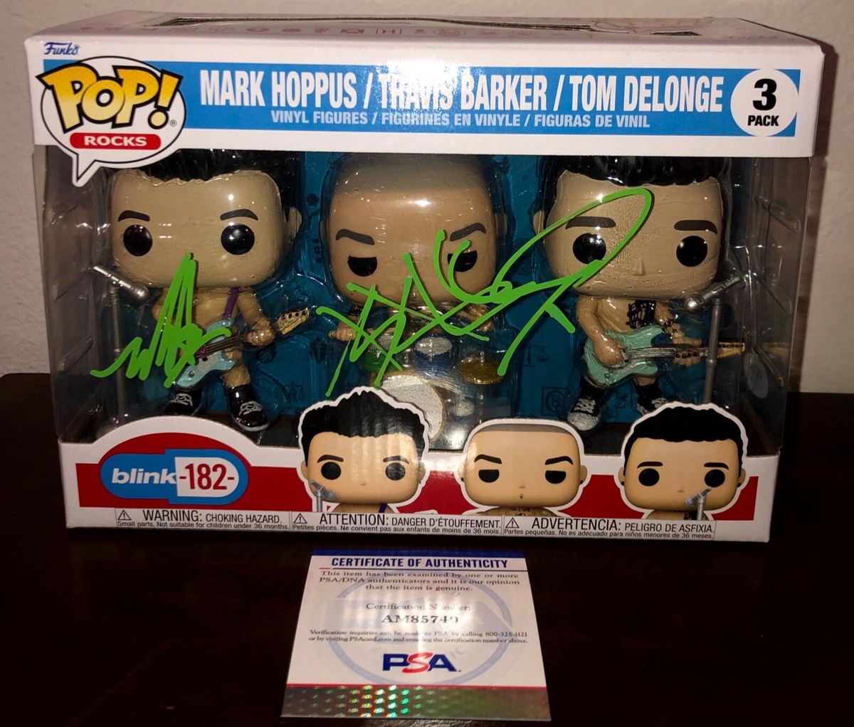 Tom DeLonge Travis Barker Mark Hoppus Blink 182 3 Pack Signed