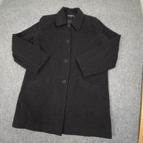 SANRO Jacket Womens 14 black Long Sleeve collared Parka cashmere wool Size 14 - Picture 3 of 8