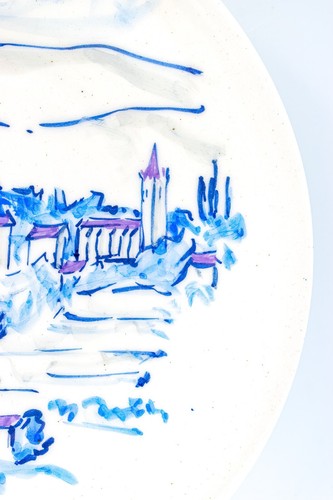 Antique English Porcelain Blue Lily White Plate Town Scene Mark 20th Century - Picture 3 of 12