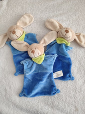 3x Doudou Peluche plat  lapin Chien hund dog Nicotoy bleu vert foulard orange