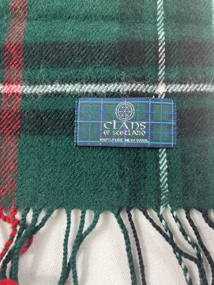 Cachecol xadrez vintage vermelho e verde 100% puro lã novo clãs da Escócia - Imagem 3 de 4