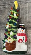 CRACKER BARREL Light Up Ceramic Retro Style Christmas Tree Snowman 12”, Working