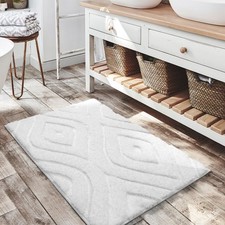20x32 Inch White Geometric Soft Plush Bath Mat NonSlip Washable Quick Dry