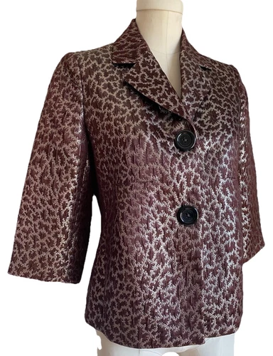 Giacca blazer donna Michael Kors stampa leopardata metallizzata grigio argento taglia 4