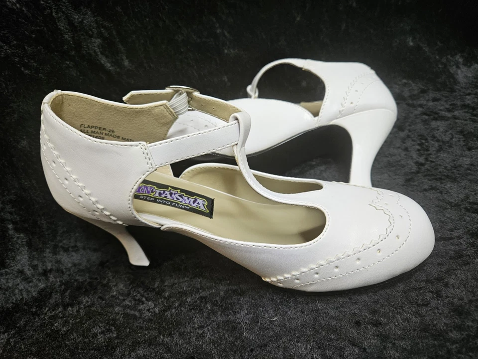 Mary Jane Flapper Shoes 1920's Style Funtasma White size 6 gatsby NEW - Image 2 of 4
