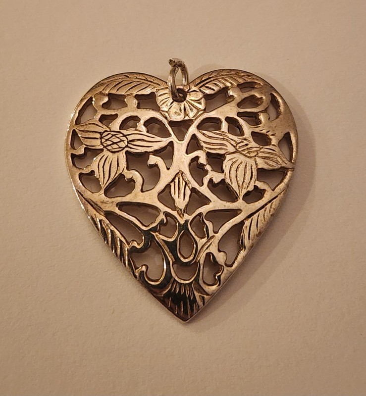 Vintage George Cloyed Sterling Silver Heart Floral Charm Pendant