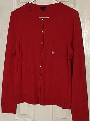 LOFT Rhinestone Button-up Cardigan Red Wool Blend Size Lightweight Large NWOT