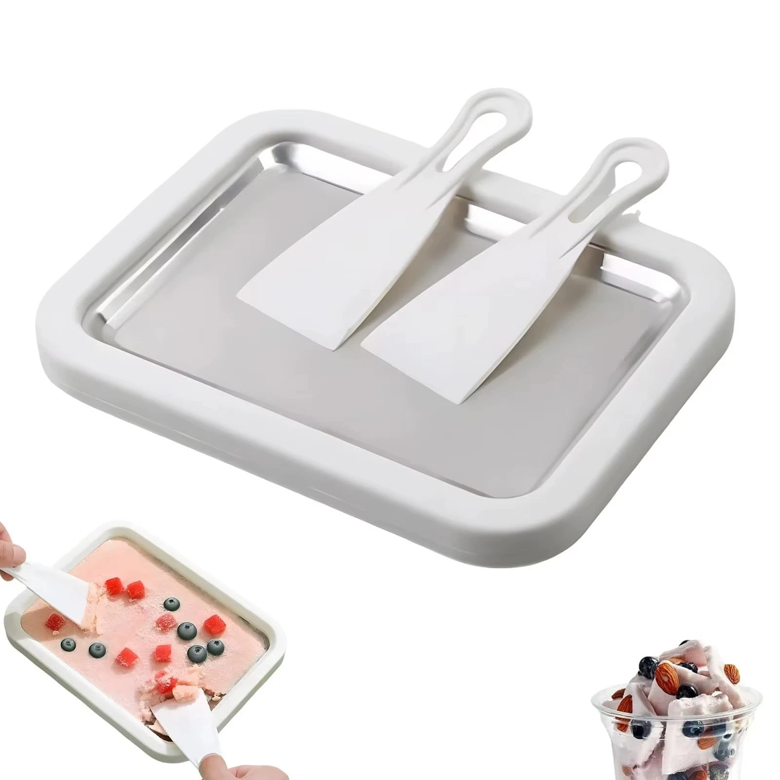 Rolled Ice Cream Maker Pan DIY Frozen Yogurt Sorbet Tray with Scrapers 🍦
Opens in a new window or t