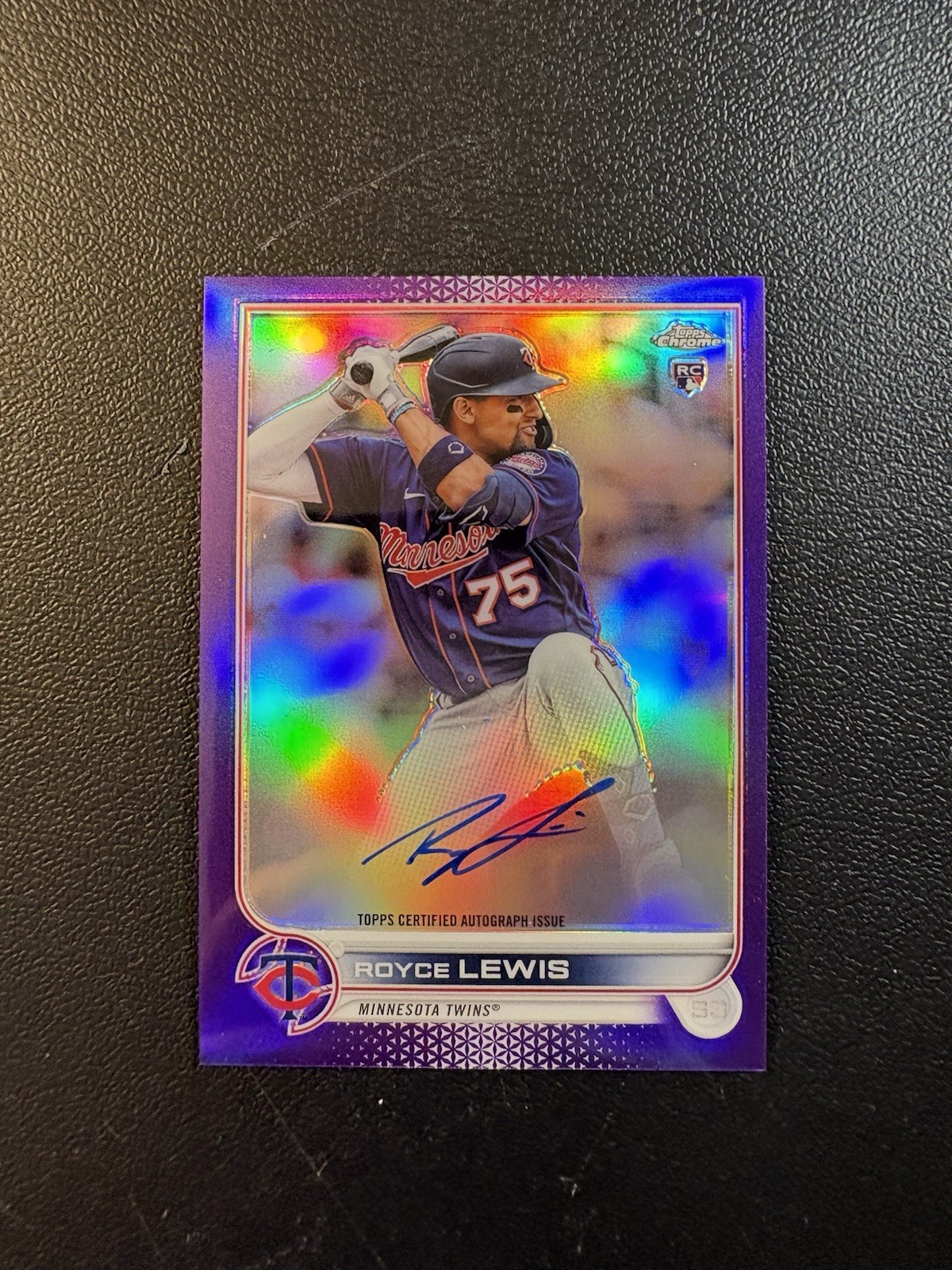 ROYCE LEWIS 2022 TOPPS CHROME PURPLE REFRACTOR ROOKIE AUTO /250 RC TWINS