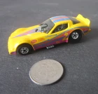 Vintage Hot Wheels FUNNY CAR DIECAST TOY CAR Yellow w/ pink blue orange stripes