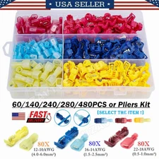 60/480PCS Insulated T-Taps Quick Splice Wire Connectors Spade Crimp Terminal Kit