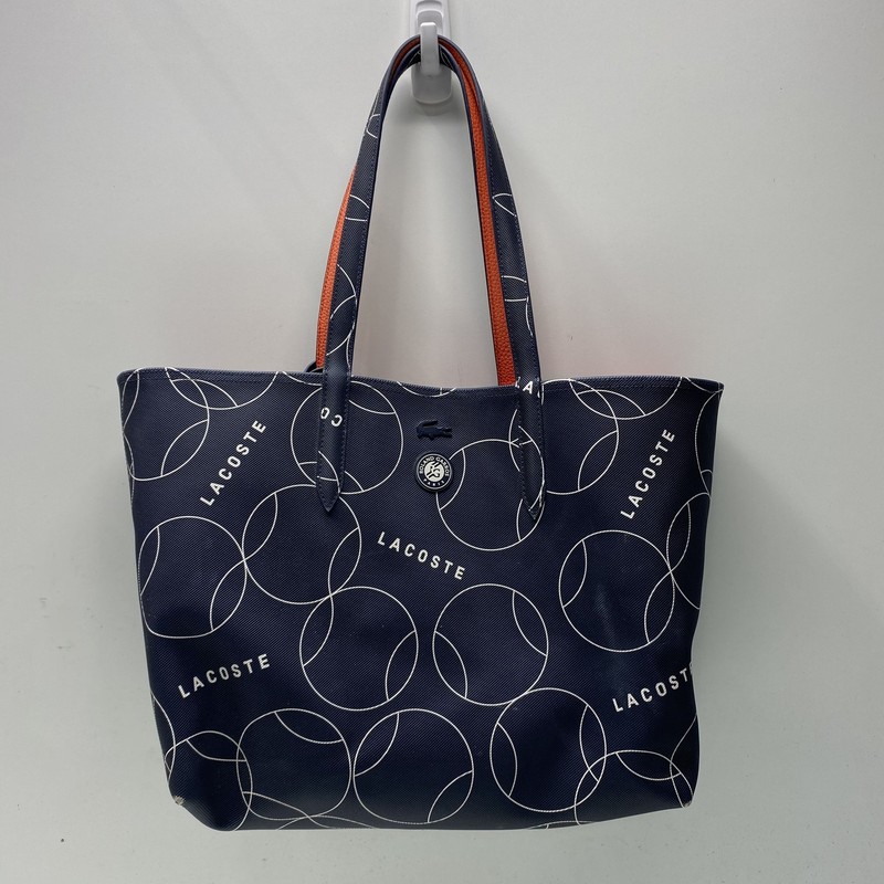 Lacoste Roland Garros Navy Blue Tennis Ball Print Reversible Tote Bag with Pouch