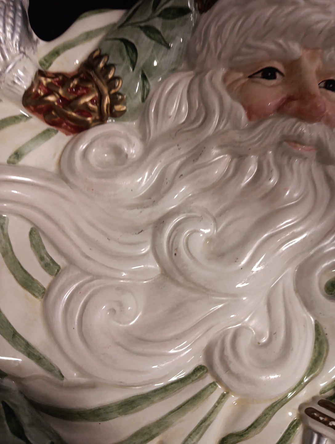 Fritz and Floyd Gregorian Green Santa W/Lantern Caape Plate. Some Ware/Crazing.