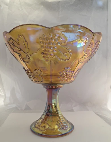 Vintage Indiana Glass Pedestal Fruit Bowl Marigold Carnival Grape 🍇✨ USA