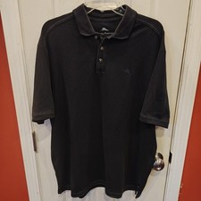 Tommy Bahama Polo Shirt Mens L Black Pique Supima Aloha Short Sleeve Marlin