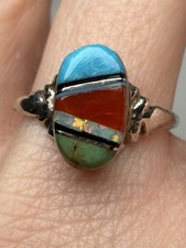 Sterling Silver Mary Lincoln Oval Inlay Ring Turquoise Opal Coral Onyx 7.5