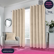 Image of Cream Velvet 100% Blackout Pair of Curtains Eyelet Top - 46x54 inch (117x137cm)