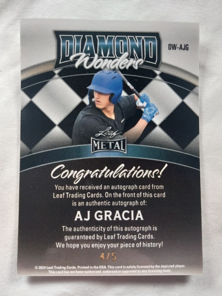 2024 Leaf Metal A.J. Gracia 4/5 Green Crystal Diamond Wonders # DW-AJG - Image 2 of 2