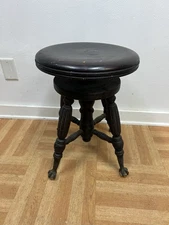 Vintage WOOD PIANO STOOL organ claw foot victorian wooden seat antique ball feet
