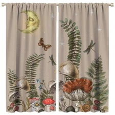 Blackout Window Curtains, Butterfly Moon Nature Wild Plant Floral Rod Pocket ...