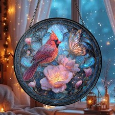 Cardinal Butterfly Acrylic Suncatcher, Memorial Window Hanging Gift Decor