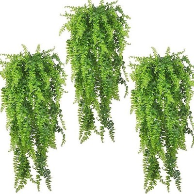 3 PCS Green Reptile Plants Terrarium Hanging Fake Vines with Suction Cup Arti...
