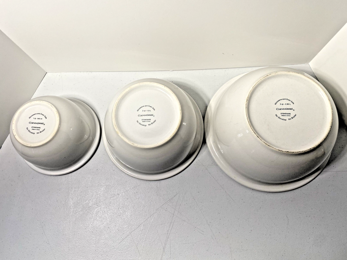 VTG CorningWare Stoneware Nesting Bowls Ocean Blue Set of (3) ( 1