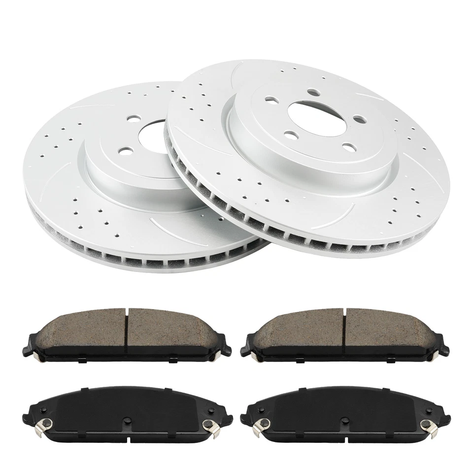 Front Drilled Slotted Brake Rotors Pads for Dodge Charger and Chrysler 300 V6 V8 - Image 3 of 4