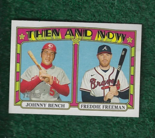 JOHNNY BENCH - MLB HOF - 2021 TOPPS HERITAGE THEN & NOW INSERT CARD # TN-7  REDS