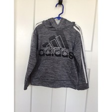 Adidas Boys Striped Long Sleeve Hooded Pullover Athleisure Grey Black Size 5