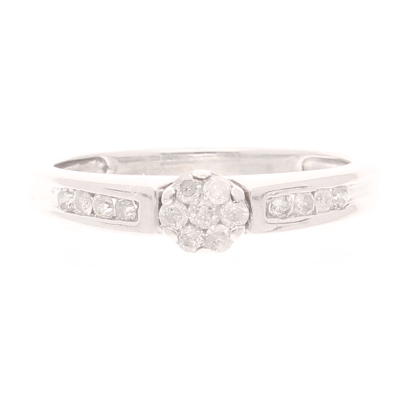 18Carat White Gold 0.25ct Diamond Cluster w/ Accents Ring (Size L) 4.5mm Head