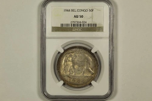 1944 Belgian Congo 50 Francs NGC AU 50