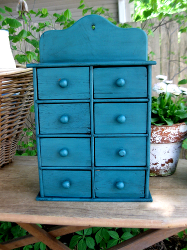Antique Wood Box Teal Blue Milk Paint Blueberries Label Print - Picture 10 of 11