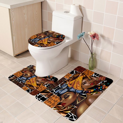 African Women Shower Curtain Bathroom Rug Small Floor Mat Toilet Seat Lid Cover - Picture 18 of 20