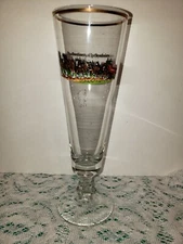 PILSNER Anheuser Busch  CLYDESDALE Budweiser BEER GLASS Stem Footed Gold Rimmed